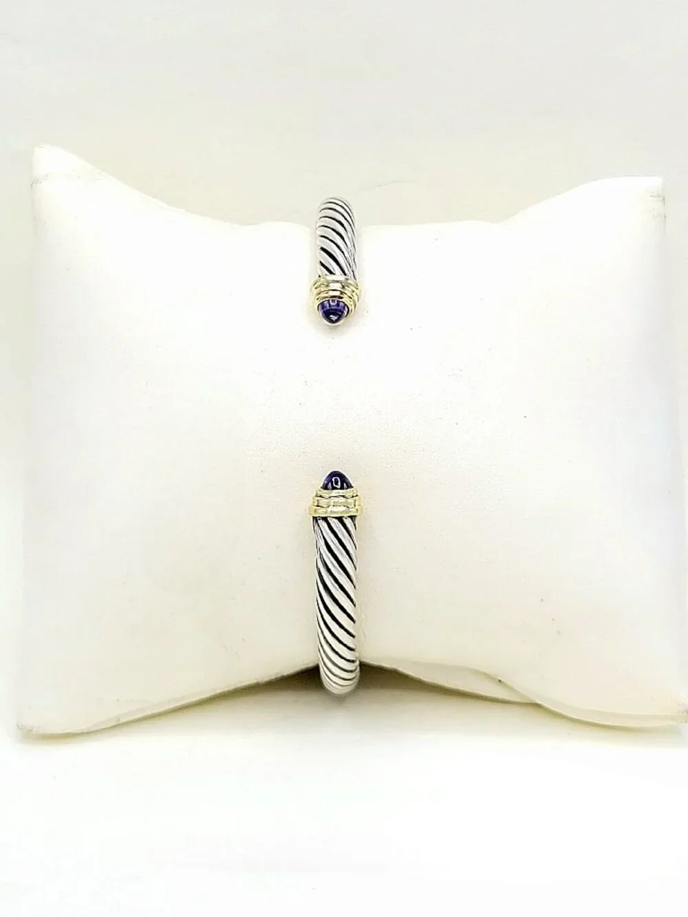 David Yurman Cable Cuff Bracelet w/ Iolite & 14K Yellow Gold - 5mm - Size Medium